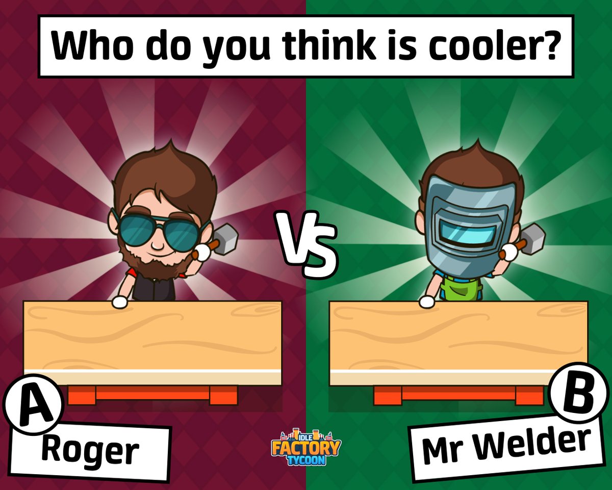 FactoryTycoon's tweet image. Sunglasses at work or the man behind the mask? 🕶

Which Superworker is cooler, Roger or Mr. Welder? 🤔

#idlefactorytycoon #superworker #poll