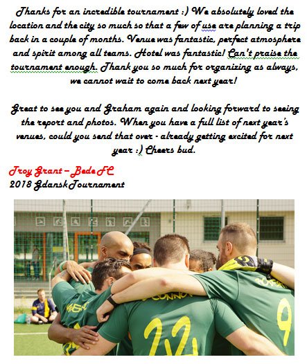 KrakowTrophy's tweet photo. Gdansk 5aside Football Tournament
Team Key confirmed for the 2019 event on the 4th May.

Gdansk will be their @eurofootball5 debut. Welcome to the party!

For information &amp; to join them, contact us on info@eurofootballfives.com.

Testimonial from one of 2018 team's below: https://t.co/P4H3otGU3E