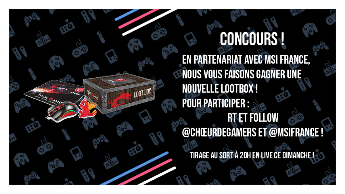 choeurdegamers's tweet photo. En partenariat avec @msifrance nous vous faisons encore gagner une lootbox !
Pour participer, 
Rt et Follow @msifrance et @ChoeurDeGamers 

Tirage au sort à 20h ce dimanche en live !
(Concours limité à la France et Pays Limitrophes) https://t.co/BYhstC17cA