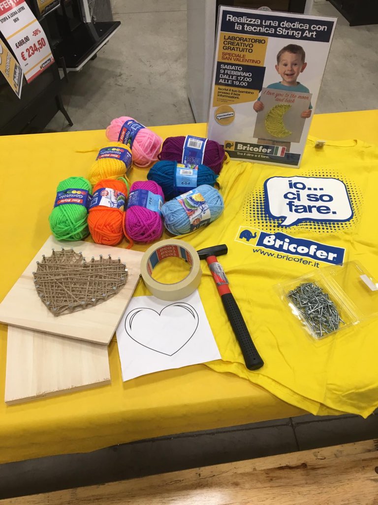 Si comincia🥰. In tutti i pdv Bricofer, i piccoli bricoleurs realizzeranno la loro dedica con la tecnica #stringart laboratorio #iocisofare, speciale #sanvalentino, #bricoferlife