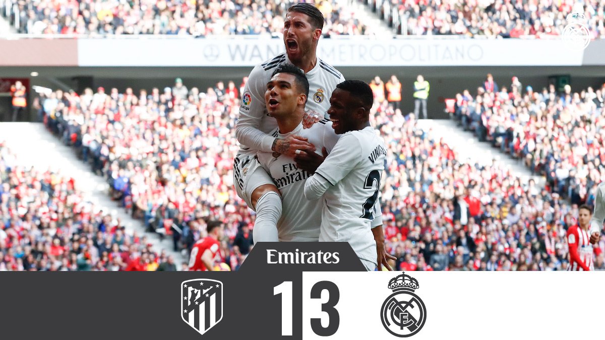 FULLTIME: Atlético 1-3 Real Madrid

⚽️ 16' <a href="/Casemiro/">Casemiro</a>
⚽️ 25' Griezmann
⚽️ 42' <a href="/SergioRamos/">Sergio Ramos</a> (pen)
⚽️ 74' <a href="/GarethBale11/">Gareth Bale</a>

#RMDerbi #RMLiga #HalaMadrid