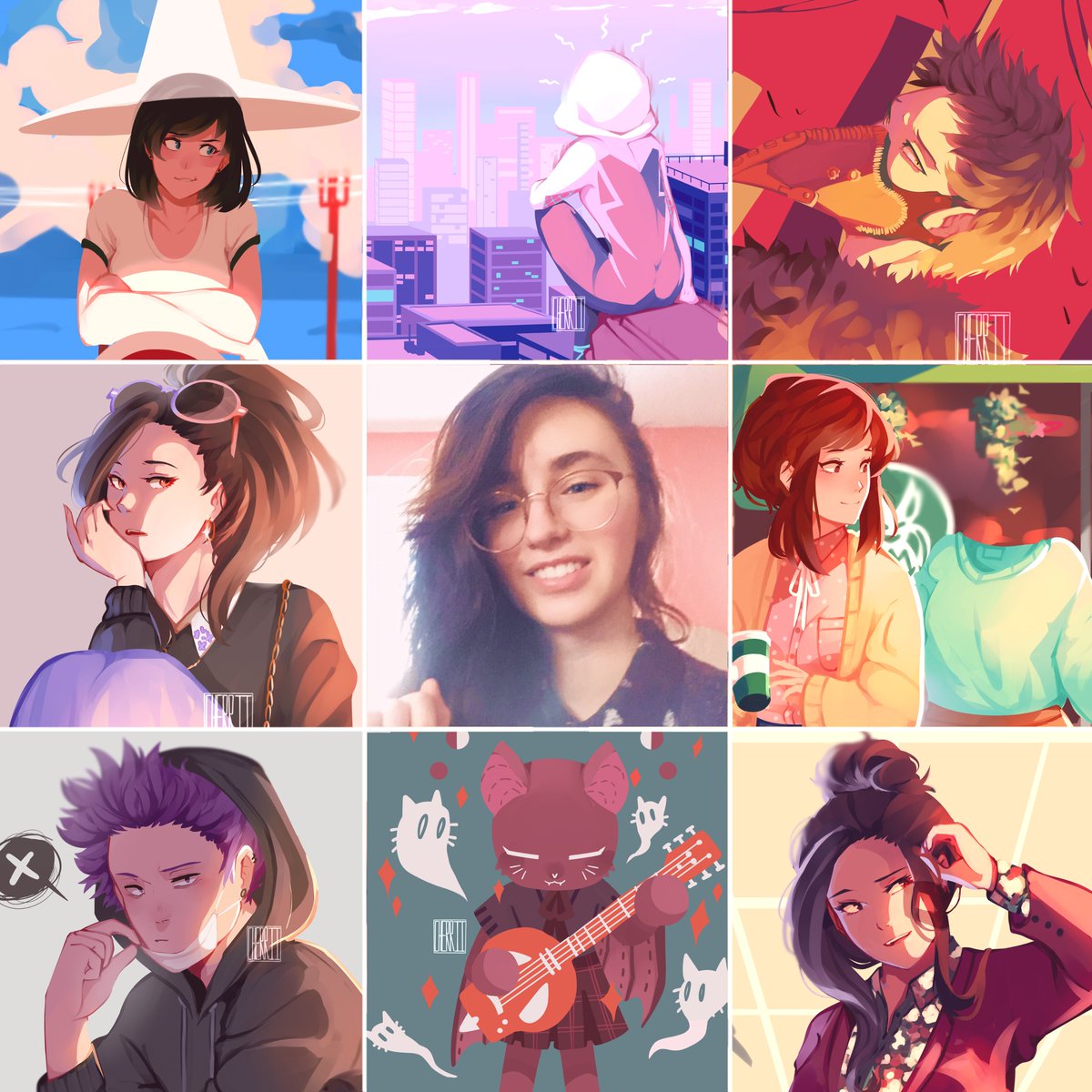 eep i don't show my face much but!! #artvsartist2019 #artvsartist 
(exactly zero of my pieces have consistent colour palettes lol) 