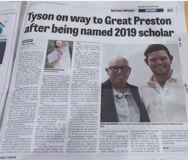 Great coverage in this weeks <a href="/PandCExpress/">Pont & Cas Express</a> of the latest <a href="/GFScholar/">GilesFosterScholar</a>,  <a href="/RingwoodCC/">Ringwood CC</a> all-rounder Tyson Freeman. Brilliant work <a href="/stuartgiles01/">Stuart Giles</a> and <a href="/IanHolland22/">Ian Holland</a>. #gfs5