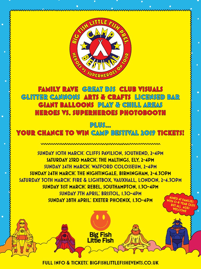 KAPOW!!! Big Fish Little Fish and <a href="/campbestival/">Camp Bestival</a> are on tour! 🤩 get tickets to any of these ⬆️ family raves and you could be in with a chance of winning tickets to Camp Bestival this summer! 💫  #ukblogger #mummybloggeruk #familyrave #babyrave #kidsrave #win #competition