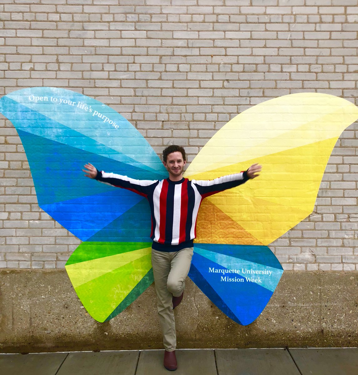 MarquetteToday's tweet photo. "No need for @redbull, I already found my wings." #MissionWeek2019 🦋 https://t.co/GMXivzezdJ