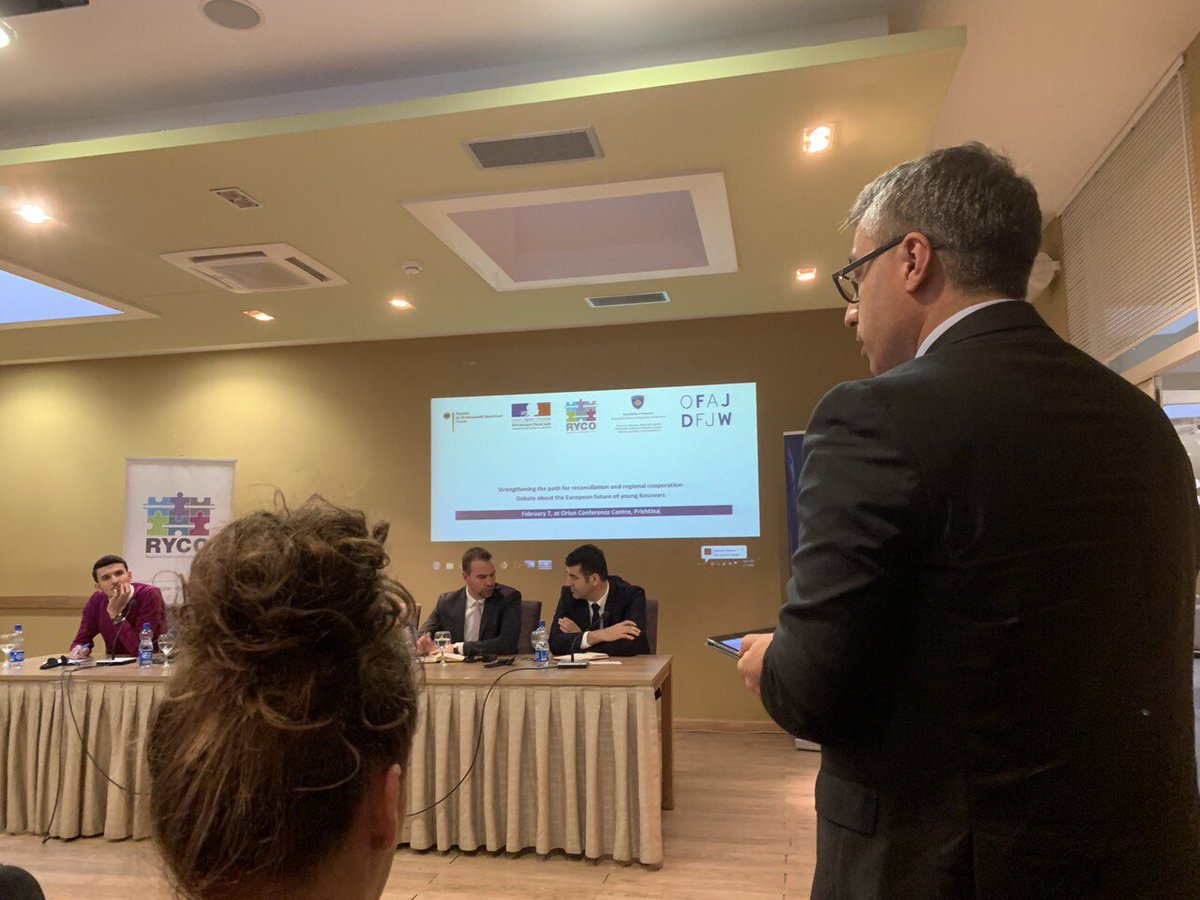 UNICEFKosovo's tweet photo. At the @RYCOwb conference on the European Future of Kosovo Youth, UNICEF Head of Office @himuratsahin just made a call for action in leveraging #partnership &amp; joining forces with the MEST and MCYS to work together in the quality of education and skill-building for adolescents! https://t.co/Fr3Iw6ah6K