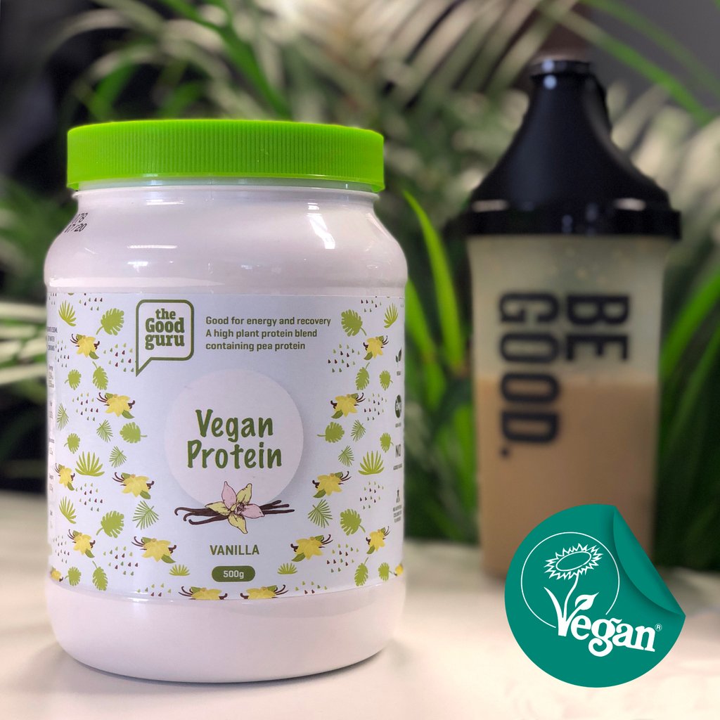With 27g of protein per 40g scoop, <a href="/The_GoodGuru/">The Good Guru</a> Vanilla Vegan Protein packs a punch!  Registered with the #vegantrademark and currently coming in a range of flavours, we can’t decide which one we’re picking up next! #vegan #veganprotein #bodybuilding #veganfitness #veganmuscle