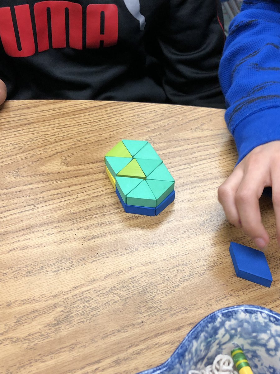 Mrs_Rubertone's tweet image. Love exploring different wholes to show fifths and tenths with pattern blocks! Great work mathematicians! #fractionsrule