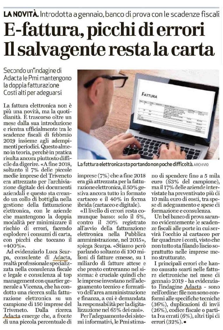 Fatturazione Elettronica. Oggi su <a href="/GiornaleVicenza/">Il Giornale di Vicenza</a> citata la ricerca Adacta. <a href="/l_scarpa/">Luca Scarpa</a> #efattura #fe #feb2b