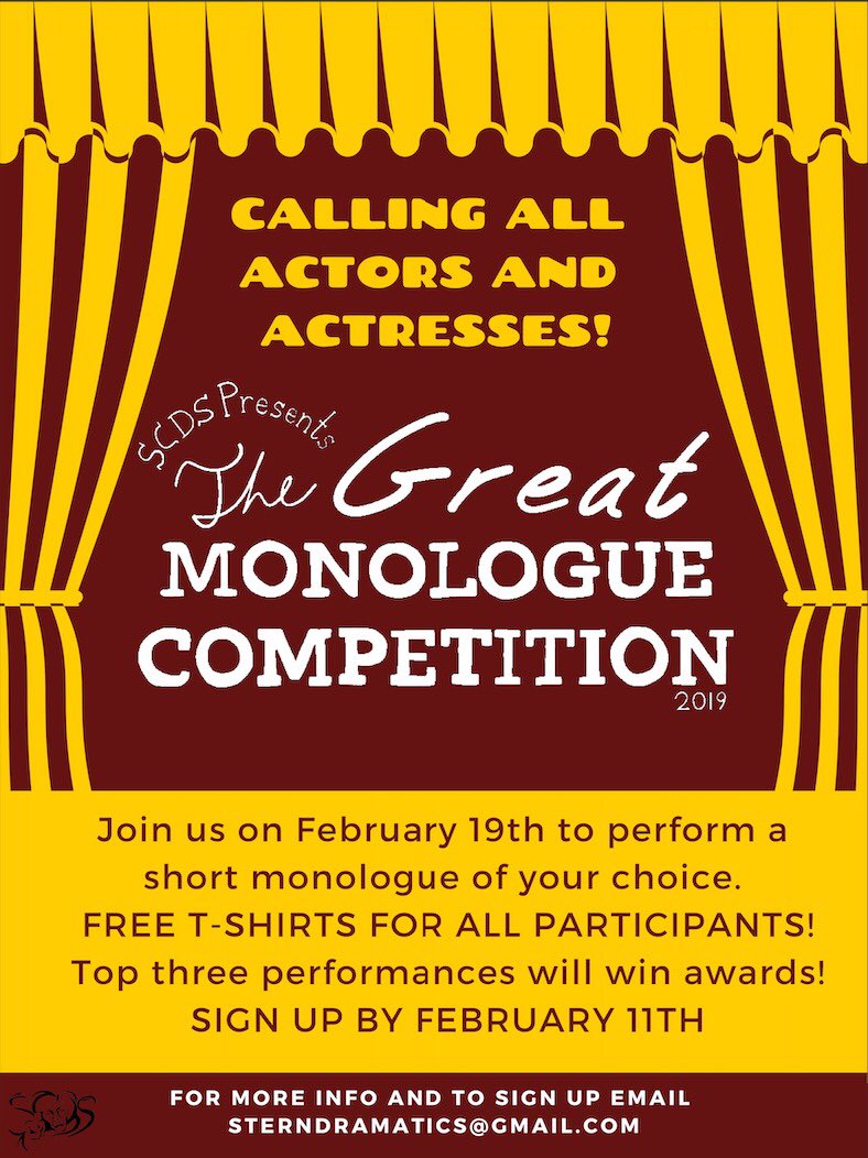 TweetSCDS's tweet image. Have you heard? We’re having a monologue contest! Sign up below! goo.gl/forms/8FRmNUvx…