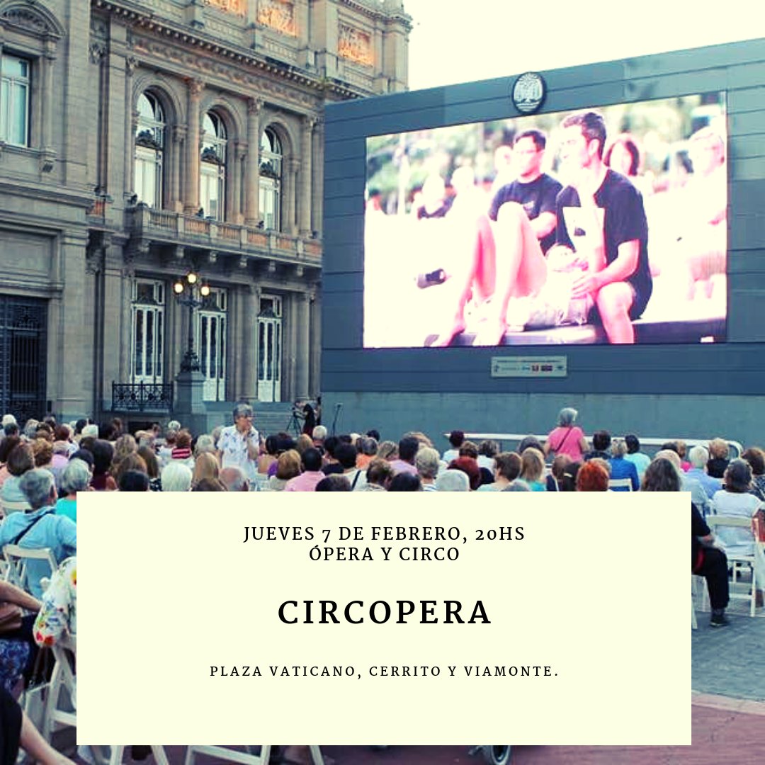 #Hoy 7 de febrero DOBLE FUNCIÓN. A las 20Hs en el #VFestivalDeMúsica en Plaza Vaticano, al lado del <a href="/TeatroColon/">Teatro Colón</a>, disfrutá la proyección de la #ópera Circopera. ¡La entrada es libre y gratuita! @DisfrutemosBA <a href="/FestivalesGCBA/">Festivales de la Ciudad de Buenos Aires</a>