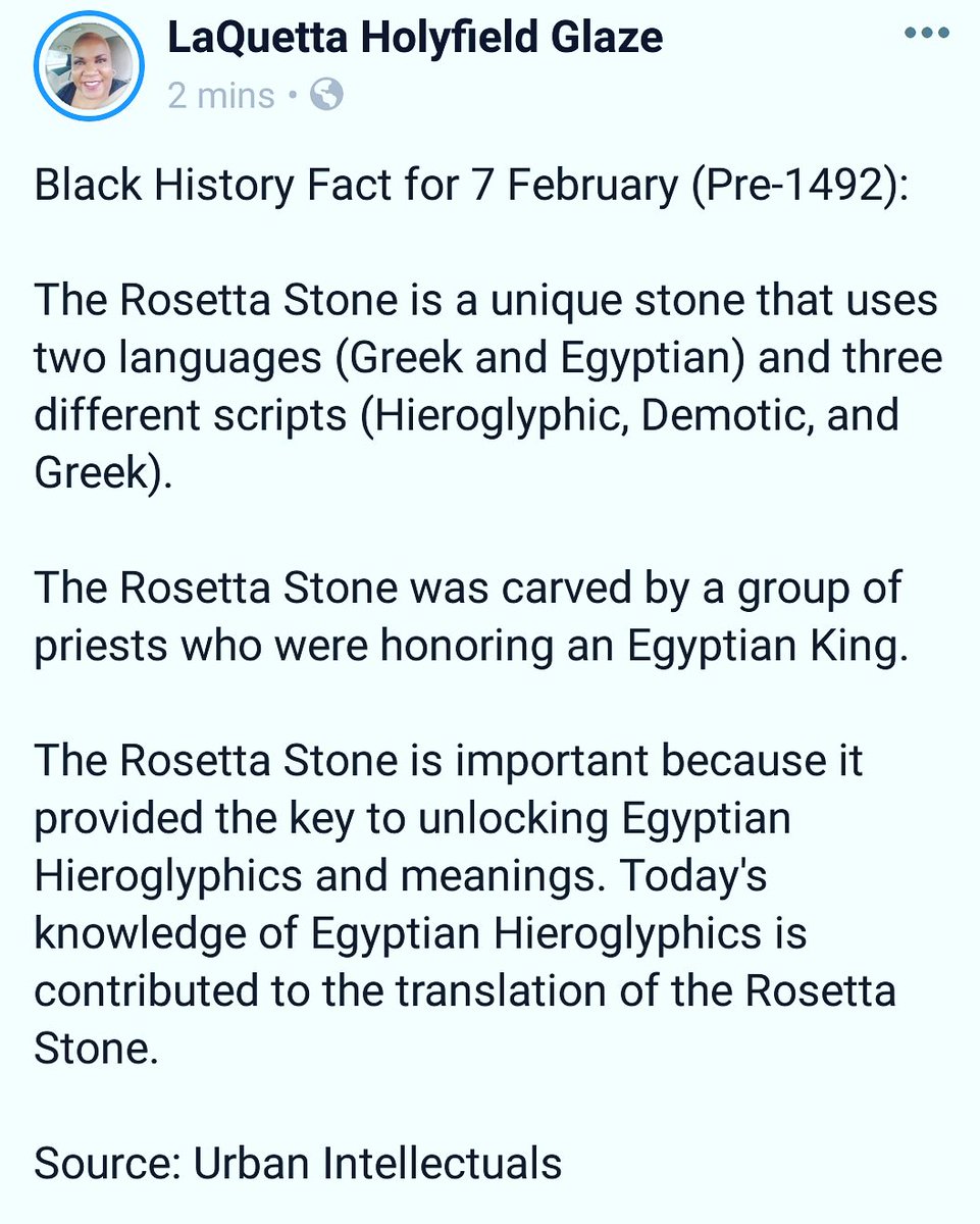 Black History Fact details for 7 February. Subject: The Rosetta Stone
