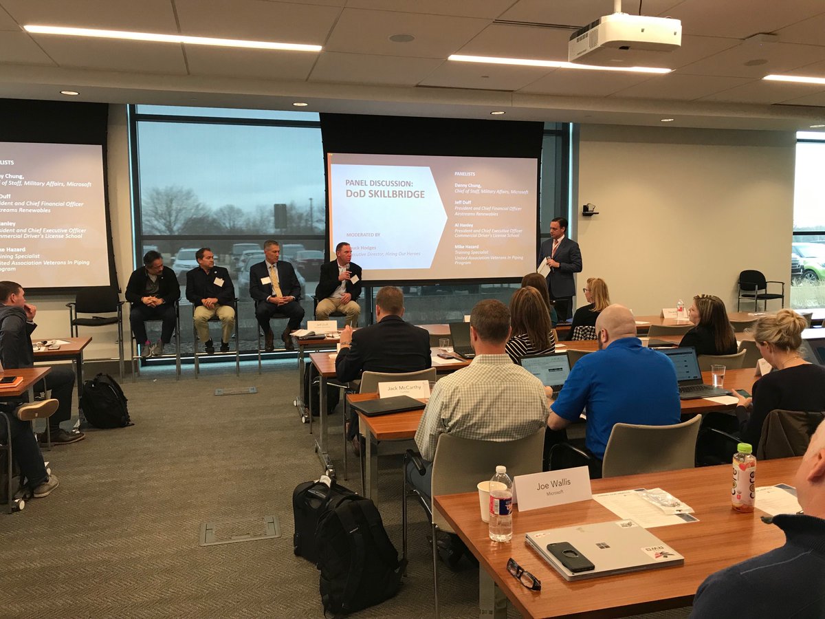 Great <a href="/DoDSkillBridge/">DoD SkillBridge</a> panel moderated by HOH's Chuck Hodges with <a href="/JarheadPAO/">Danny Chung</a> - <a href="/MSFT_Military/">Microsoft Military Affairs</a>, Jeff Duff - <a href="/AirstreamsTrain/">Airstreams</a>, Al Hanley - <a href="/TheCDLSchool/">The CDL School</a>, and Mike Hazard - <a href="/UAPipeTrades/">United Association</a>. Learn more about opptys to connect w/ the #veteran talent pipeline: dodskillbridge.com