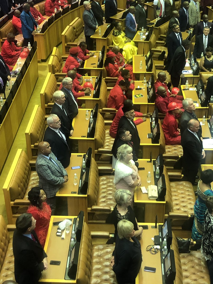 ewnreporter's tweet photo. #SONA2019  EFF members sat  down when the Afrikaans &amp; English parts of the anthem was sang. @hlatseentle https://t.co/O9BGcQZsvY