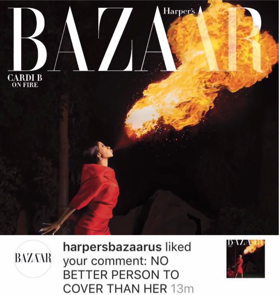 Harper’s Bazaar liked this comment about Cardi’s cover.