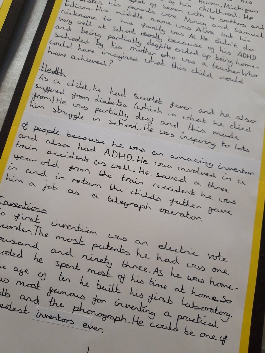 HoughtonPrimary's tweet photo. We're very proud to be showcasing our cross-curricular writing in our foyer displays. First to be shared are these great biographies by Year Six. #bestwriting #crosscurricular @educationgovuk #progressinwriting https://t.co/dpb7O506xU