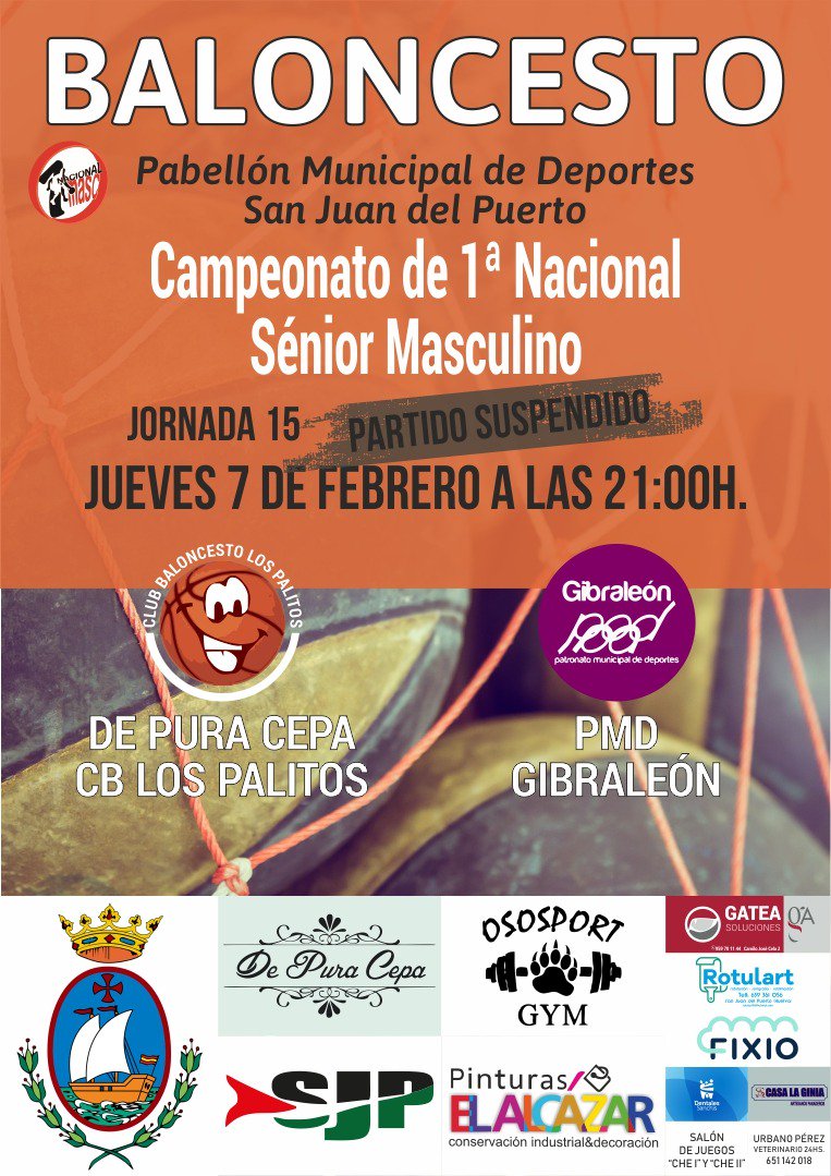 El desenlace del encuentro de la jornada 15 entre nuestro equipo de Nacional y el PMD Gibraleón. ¿Recuerdas que se suspendió tras el primer cuarto por la humedad de la pista? 🤔 Pues hoy  conocemos al ganador. Lo damos por Facebook en directo 📺 <a href="/AytoSanJuan/">Ayto. San Juan Pto.</a> @RadioSJMunicipa