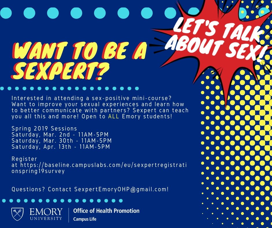 BeWellExcel's tweet image. ATTENTION! Interested in becoming a Sexpert? Want to know how to have better, safer sex? Register for one of our spring sessions! baseline.campuslabs.com/eu/sexpertregi… #safersexemory #bewellexcel