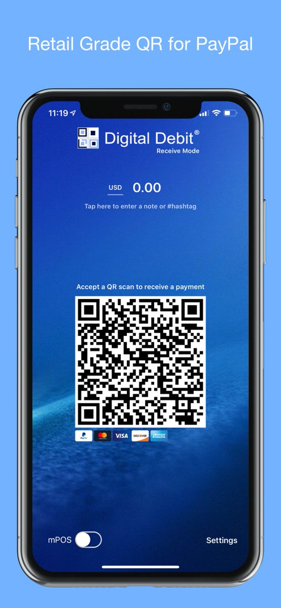 digitaldebit's tweet photo. The world's first Retail Grade QR payments terminal for @PayPal users is now available for iOS in the App Store: https://t.co/mZk19proeh - Pay and get paid without sharing e-mail or mobile numbers. PoS merchant integration ready! #fintech #digitalpayments https://t.co/y6sdN4vZ2v