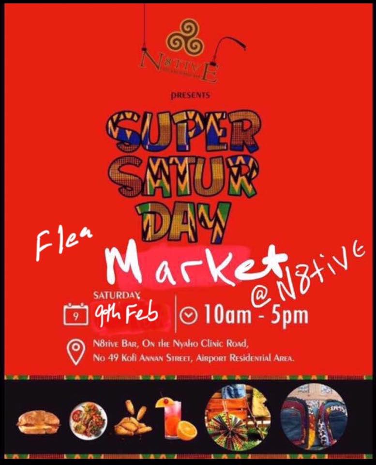 6
Saturday 09/02
10AM-5PM
Super Saturday Flea Market
N8tive Bar, Airport Residential
Free
#accra #nightlife #nothingtodoinaccra #events #alternative #alte #findyouraccra #thisweekendinaccra