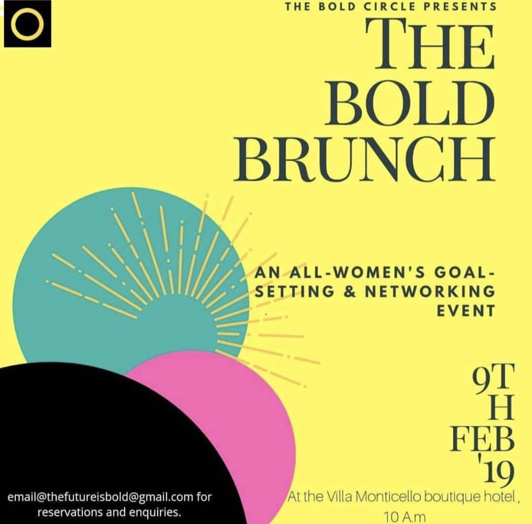 7
Saturday 09/02
10AM
The Bold brunch
Villa Monticello, Airport residential
Email thefutureisbold@gmail.com to book a spot
#accra #nightlife #nothingtodoinaccra #events #alternative #alte #findyouraccra #thisweekendinaccra