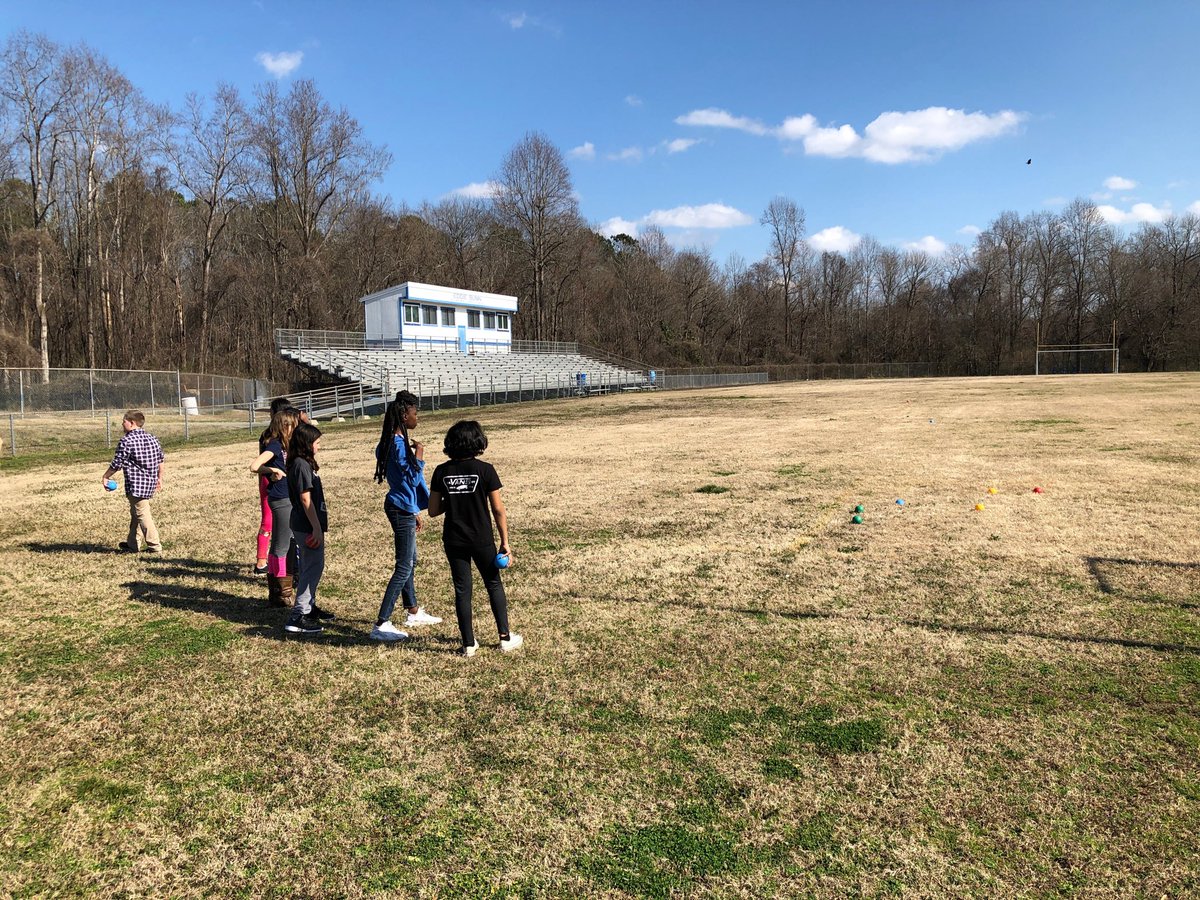 Students learning about the game of Bochee Ball! Beautiful day today! ☀️ ⁦<a href="/ZebulonMS/">Zebulon Gifted & Talented Magnet Middle School</a>⁩