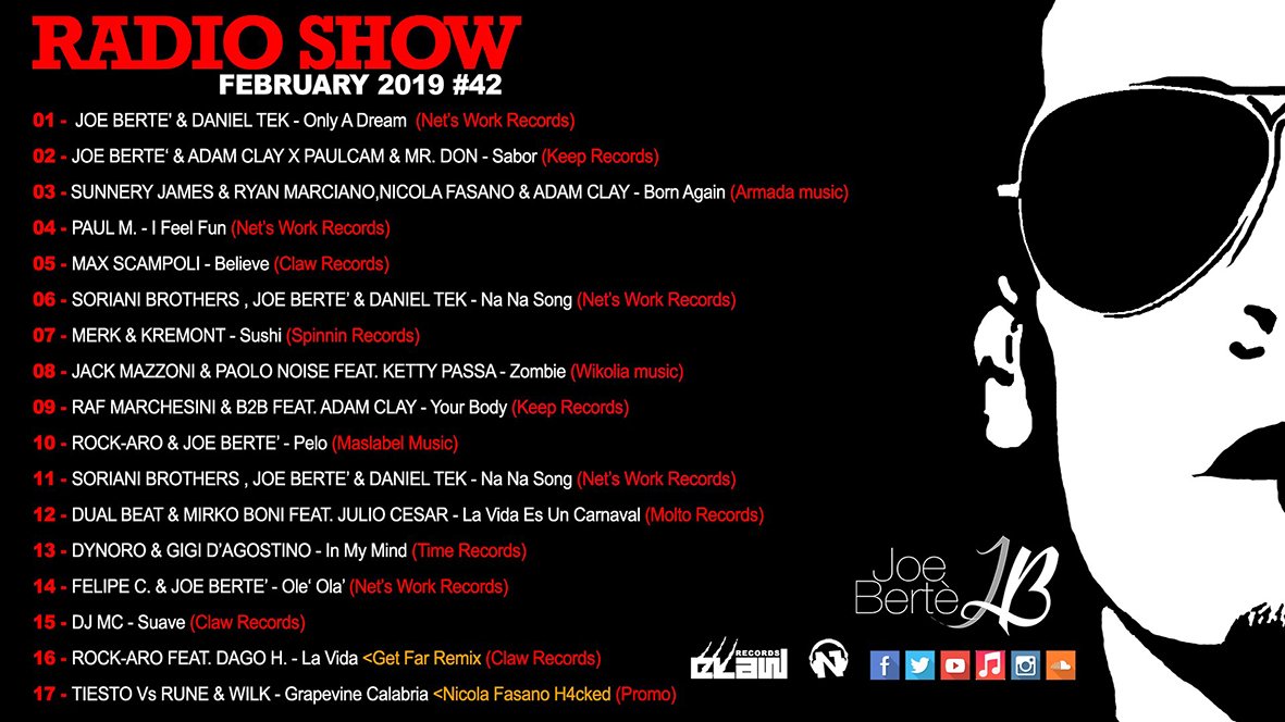 netsworkrecords's tweet photo. Netswork News: Great Radio Show!!!
#JOEBERTE' in #JBRADIOSHOW - February 2019, fully supports:
#JOEBERTE' & #DANIELTEK - #ONLYADREAM #PAOLOM - #IFEELFUN
#FELIPEC & #JOEBERTE' - #OLE' #OLA' #SORIANIBROTHERS, #JOEBERTE' & #DANIELTEK #NANASONG
https://t.co/0X4wqoELWe https://t.co/dfGPKPBivF