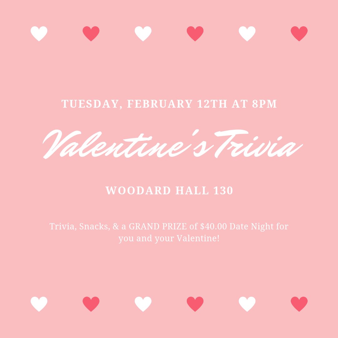 Roses are red. Violets are blue.  Come to Trivia night and win a date night for two!
Join us this Tuesday, February 12th, at 8 pm for Valentine’s Trivia and have the chance to win a GRAND PRIZE of $40.00 Date Night for you and your Valentine! You won’t want to miss! ❤️💗💝💘