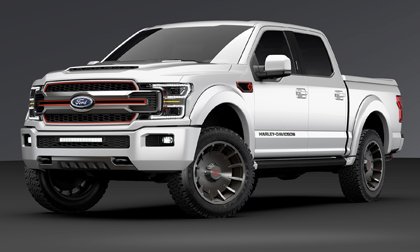 TimePiecePR's tweet image. Executives with @harleydavidson and Tuscany  Motor Co., introduced the 2019 Harley-Davidson F-150 pickup truck at the Chicago Auto Show today bit.ly/2Syx1Xy