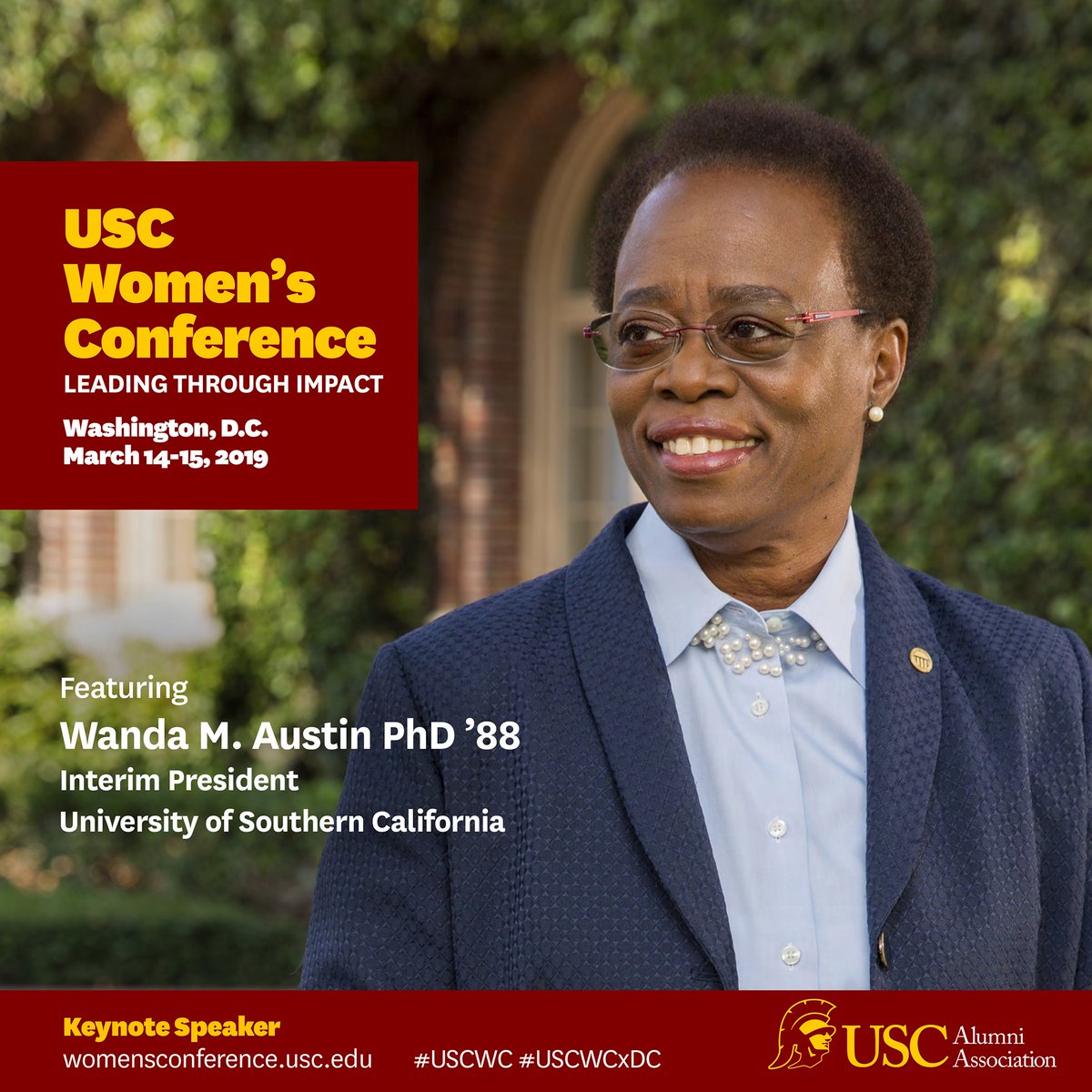We are proud to announce that <a href="/USC/">USC</a> Interim President Wanda M. Austin PhD '88 will be the keynote speaker at this year's Women's Conference! As the first African-American and woman to lead USC, Dr. Austin truly embodies this year's theme: "Leading Through Impact".#USCWC #USCWCxDC