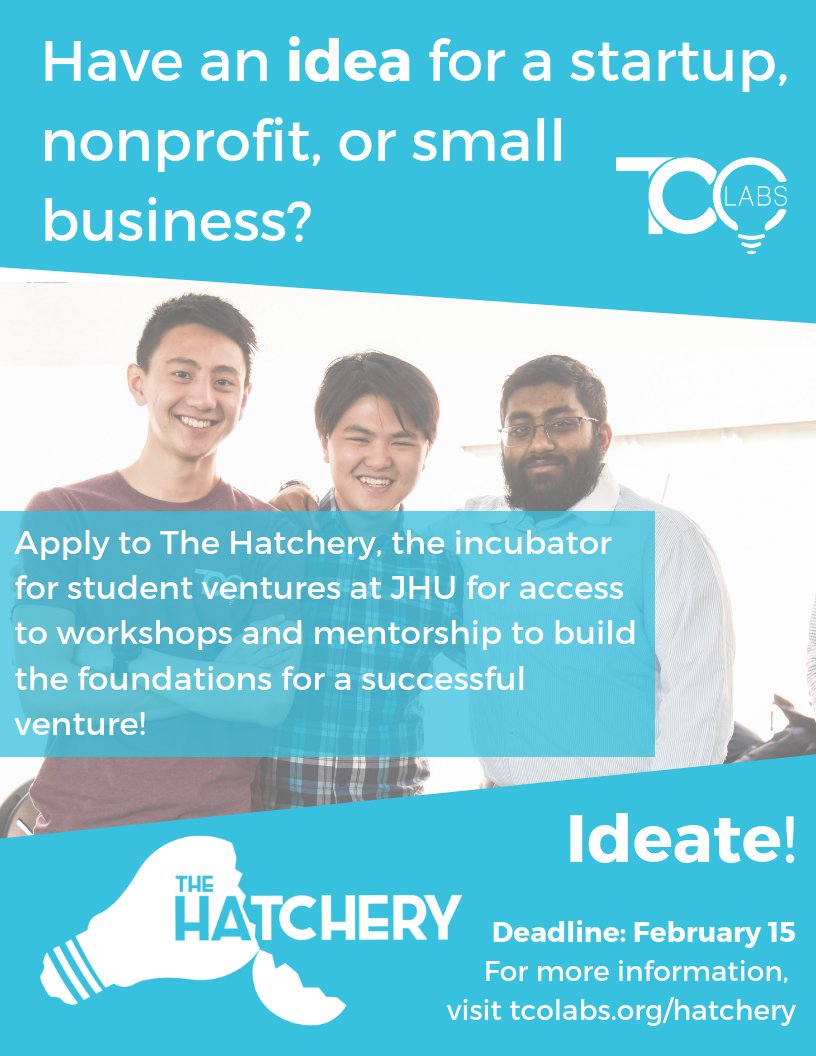 Interested in entrepreneurship but not sure how to get started on your idea? Already working on a venture but need help taking the next steps? The Hatchery provides education, mentorship, and resources to ventures at all stages!

Apply at: smarturl.it/HatcheryS19App