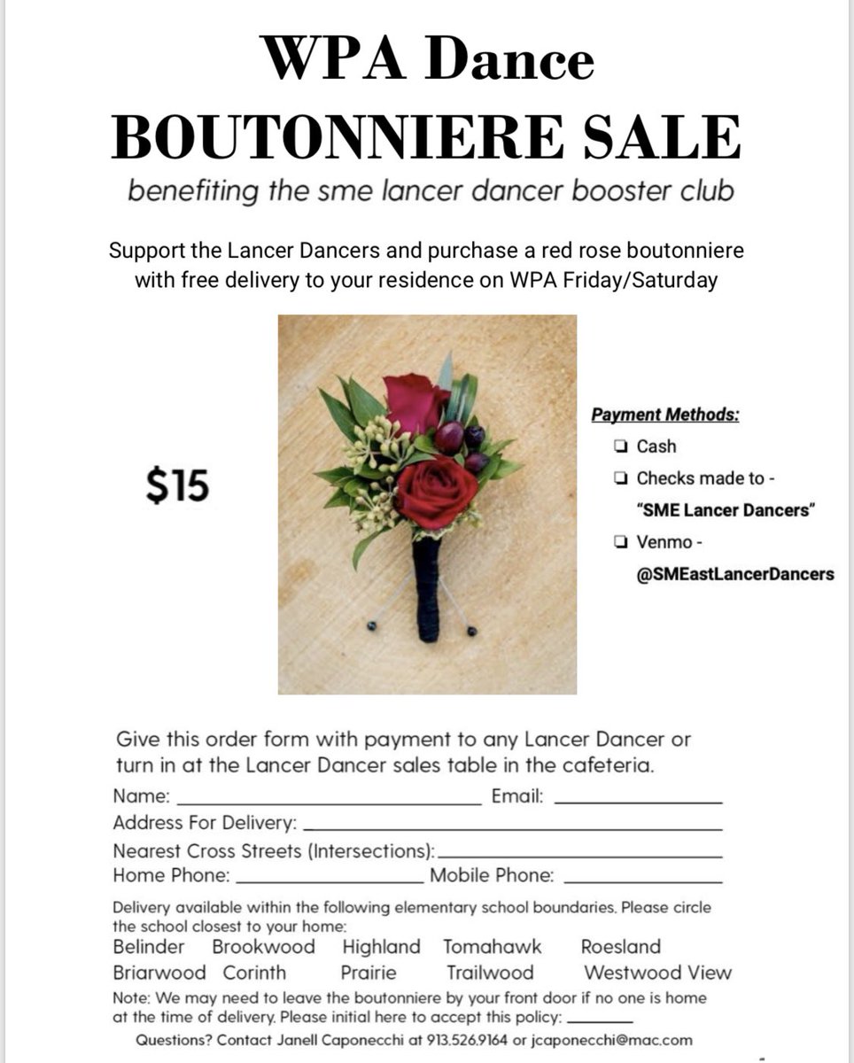 Still need a Boutonniere?? DM us your information from the flyer and Venmo @SMEastLancerDancers if you don’t have Venmo I’ll give you a location to drop off cash/check!!🌹🌹