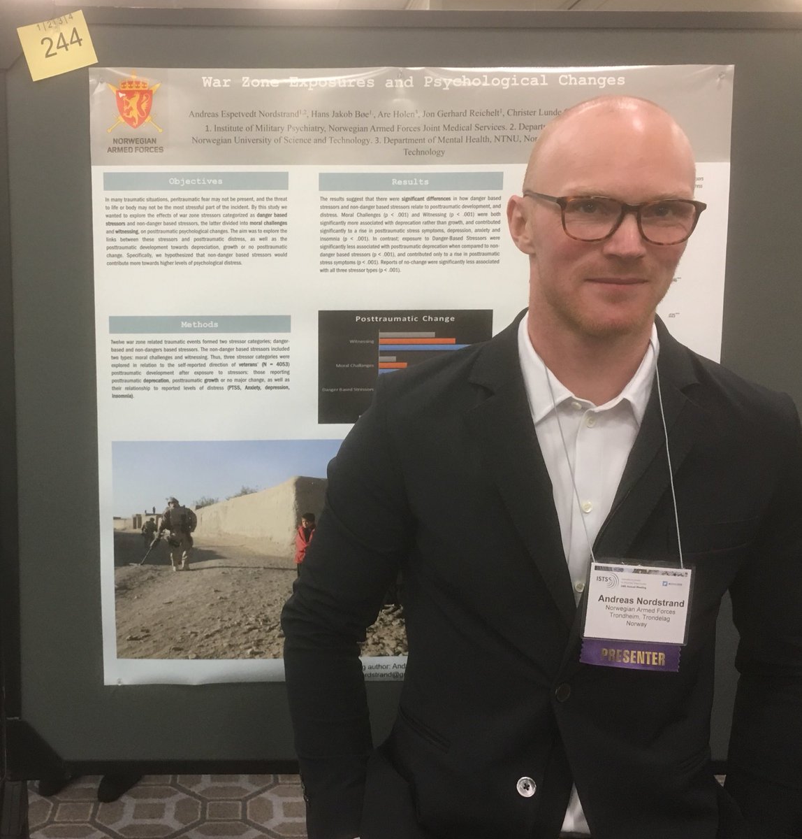 aenordstrand's tweet photo. Our poster at the ISTSS 2018. Type of trauma exposure has implications for post traumatic outcomes #Trauma #veterans #veteraner #Forsvaret #Afganistan #fsan #imps https://t.co/kMpiF9sPOU