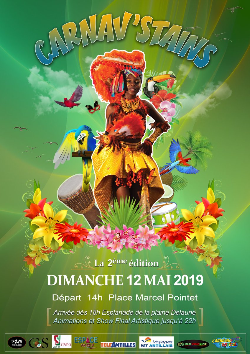 CarnavStains's tweet photo. @CarnavStains 🔥 La 2ème édition ce Dimanche 12 Mai 2019 à partir de 14h Place Marcel Pointet, 93240 Stains 

Au programme : défilé traditionnel avec @mass_panam et les groupes de carnaval de la @FederationCdp, animations et show artistique à l'arrivée 🎤🎶

#Caribbean #Carnaval https://t.co/ud2LAk7QCr