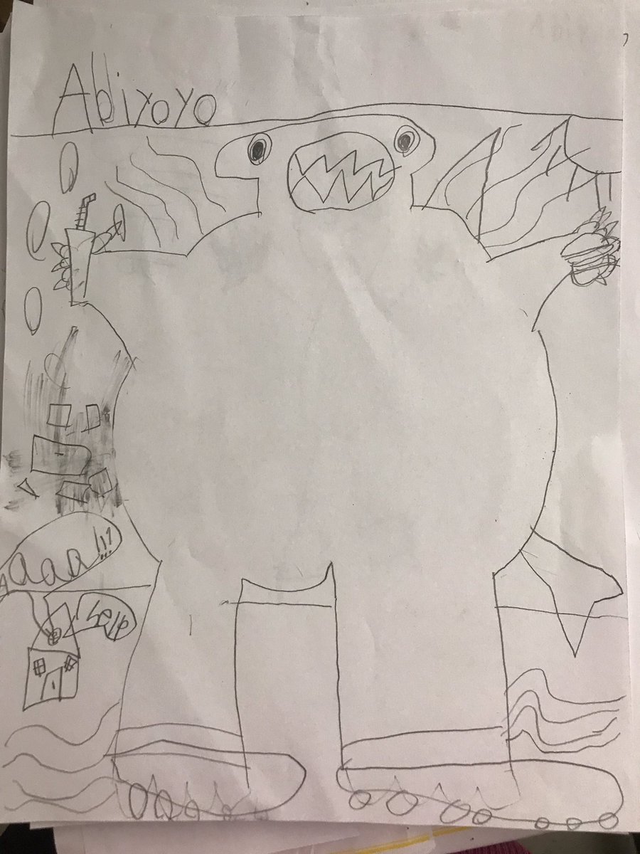 2nd grade sang the song Abiyoyo, a Bantu Lullaby.  Then they created their own versions of what Abiyoyo actually looked like.  (Abiyoyo is the monster that a young boy tricks by singing and playing his ukulele)