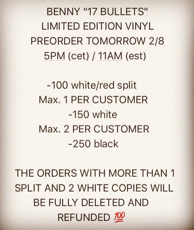 tuffkongrecords's tweet photo. PAY ATTENTION!!
👇👇👇
Due to the high request these are the rules for tomorrow
#bennythebutcher #17bullets
👇👇👇 https://t.co/WkjqnWIVGP