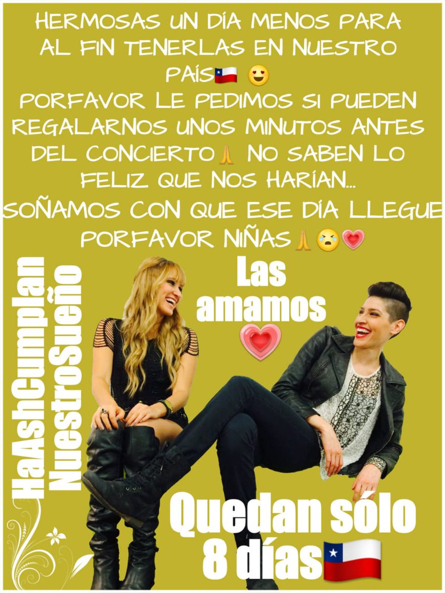 ConstanzaVR27's tweet photo. 8 días faltan para verlas 😍😭💗 @haashoficial  🙏🙏🙏🙏🇨🇱🙏🙏
DIGAN Q SIIIII 🙏🇨🇱 😘 💗
LAS AMOOO 
#haashcumplannuestrosueño  
#haashenchile 
#Gira100AñosContigo 
#porelmundoconhaash https://t.co/QpiTOKByng