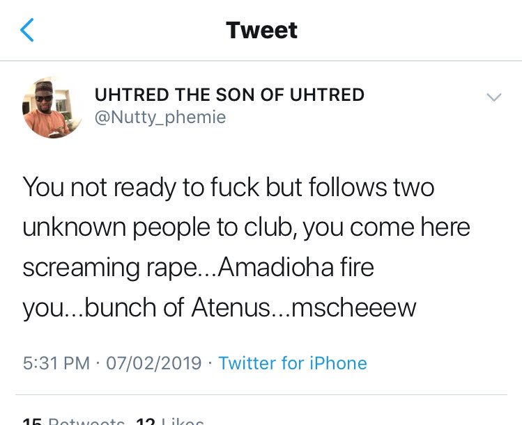 SadellaWallis's tweet photo. Guys @Nutty_phemie is a potential rapist, yes, i twote what i twote https://t.co/RwybXhKvqN