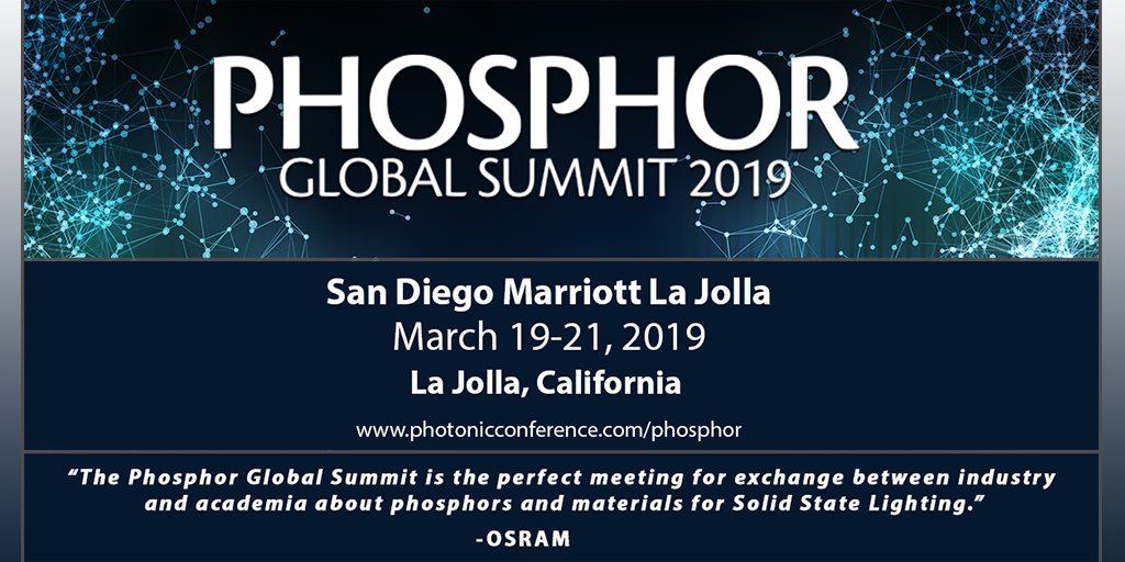 Join us at the 2019 Phosphor Global Summit to make new connections, exchange ideas, and explore the latest in solid state lighting technology! Featuring expert insights from @OsramCOM <a href="/lumileds/">Lumileds</a> <a href="/IntematixCorp/">IntematixCorp</a> @currentbyge <a href="/Soraainc/">Soraa</a> --> bit.ly/2DiQYH0