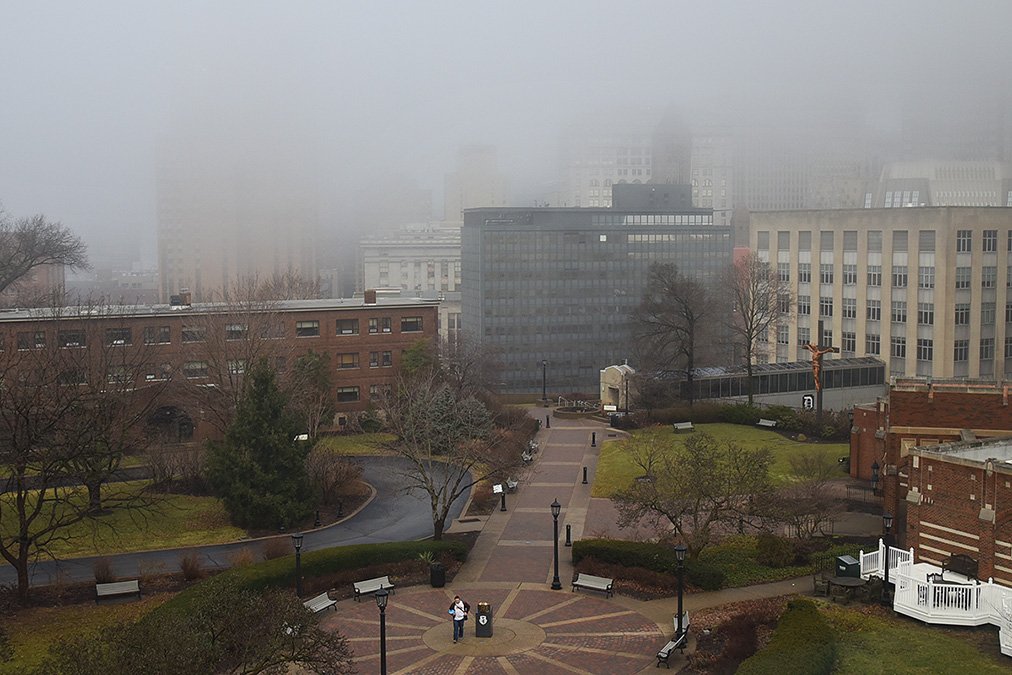 duqedu's tweet photo. Did you see that fog this morning? There were some unique views from up on the Bluff! #LovePGH https://t.co/0ZYvpwPOPf