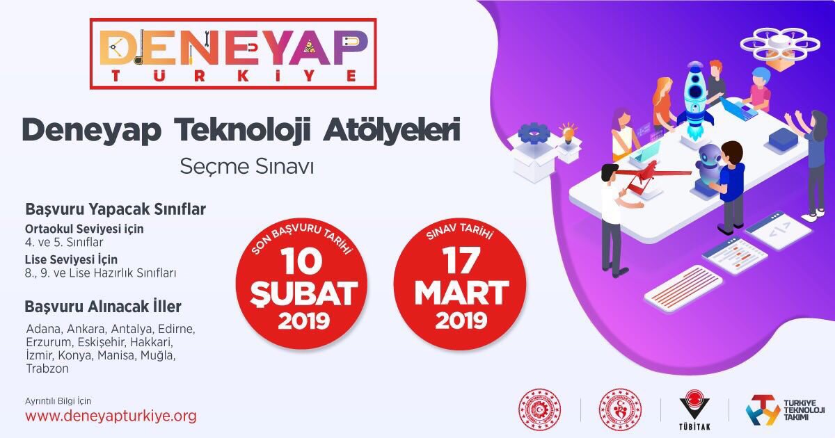 Eğer (sınıf == (4 veya 5 veya 8 veya 9 veya lise_hazırlık))
{
Eğer (il == (01 veya 06 veya 07 veya 22 veya 25 veya 26 veya 30 veya 35 veya 42 veya 45 veya 48 veya 61))
{
İçin(i = Şimdi() =< 10 Şubat 2019 , i++)
{
Başvuru(i) = doğru;
}
}
}
Eğer (gün == 17 Mart 2019)
Sınav = doğru;