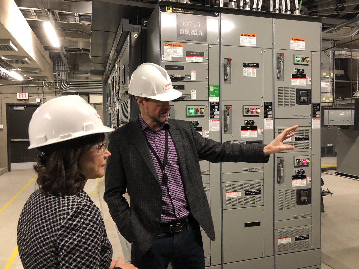 SPhillipsAB's tweet photo. Thank you to @ENMAX for the tour of their District Energy Centre in downtown Calgary! This system produces hot water at the central plant and then distributes the energy through underground pipes to heat buildings in area. Very cool! #yyc https://t.co/IU7LvyY5Nv
