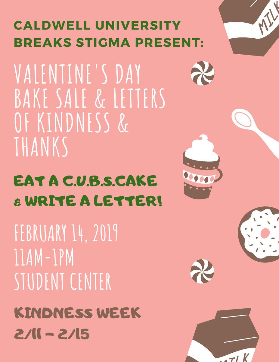 Caldwell Athletics (@caldwellcougars) on Twitter photo Come by the Bake Sale in the Student Center on February 14 from 11:00-1:00PM to support the CUBS and promote kindness! #CUsBreakTheStigma <a href="/CaldwellUniv/">Caldwell University</a> Come by the Bake Sale in the Student Center on February 14 from 11:00-1:00PM to support the CUBS and promote kindness! #CUsBreakTheStigma <a href="/CaldwellUniv/">Caldwell University</a>