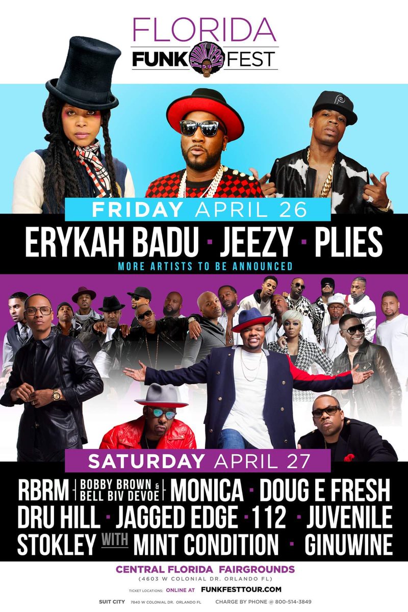 CountyDade305's tweet image. 2019 Florida Funk Fest  lineup. Still adding artist to this already CRAZY lineup.  Please do not wait to get your tickets, this event will sell out! Stay tuned for more upcoming artist Click link below to get your tickets today! 
bit.ly/2DjZ17q
