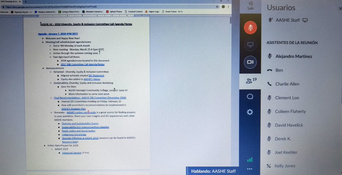 At this moment, in @AASHENews AC - 2019 diversity and inclusion committee first meeting... @UniversidadEan is working for a global and better world! #SustainableEntrepreneurship