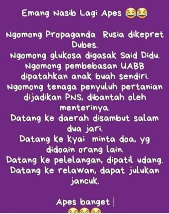 Sungguh malang nasibmu...

@dapitdong @Cobeh09 @MbahUyok @LembagaF @Ferdinand_Haean @armanpaluta @AkunTofa @RajaPurwa @putrabanten80 @laskar_minang @ekowBoy @CakKhum @mahendradatta @RestyCayah @maspiyuuu @opposite6890 @do_ra_dong @Muslim_Bersatu1