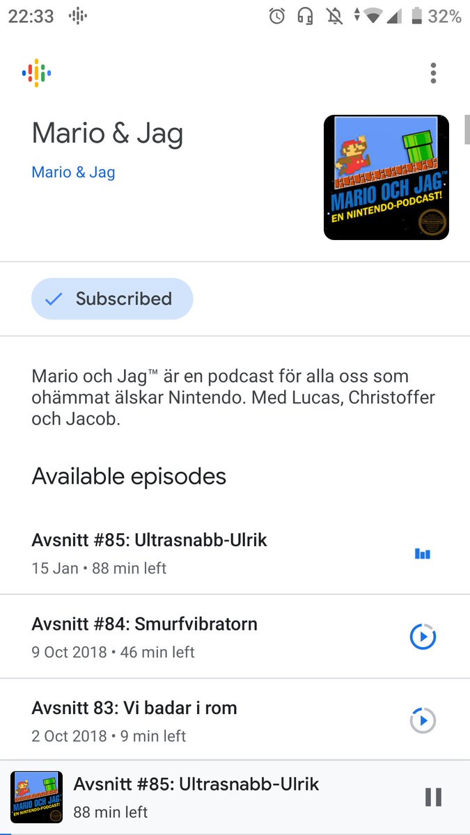 JonesHakan's tweet photo. Holy crap Jag hittade ett nytt, men veckor gammalt Mario och Jag avsnitt på Google podcast. 

De har den gamla bilden där också https://t.co/JKnmazLziz