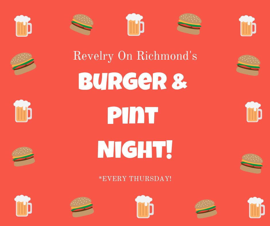 Choose from any of our 9 delicious burgers and any of our Texas pints for just $12 dollars! 🍔🍻 Also enjoy our happy hour from 3-7pm and AGAIN from 10-close! 🌟 
•
•
#burgernpintnight #foodie #happyhour #reversehappyhour #drinkup #montrosehouston #houstonnights #revelinit