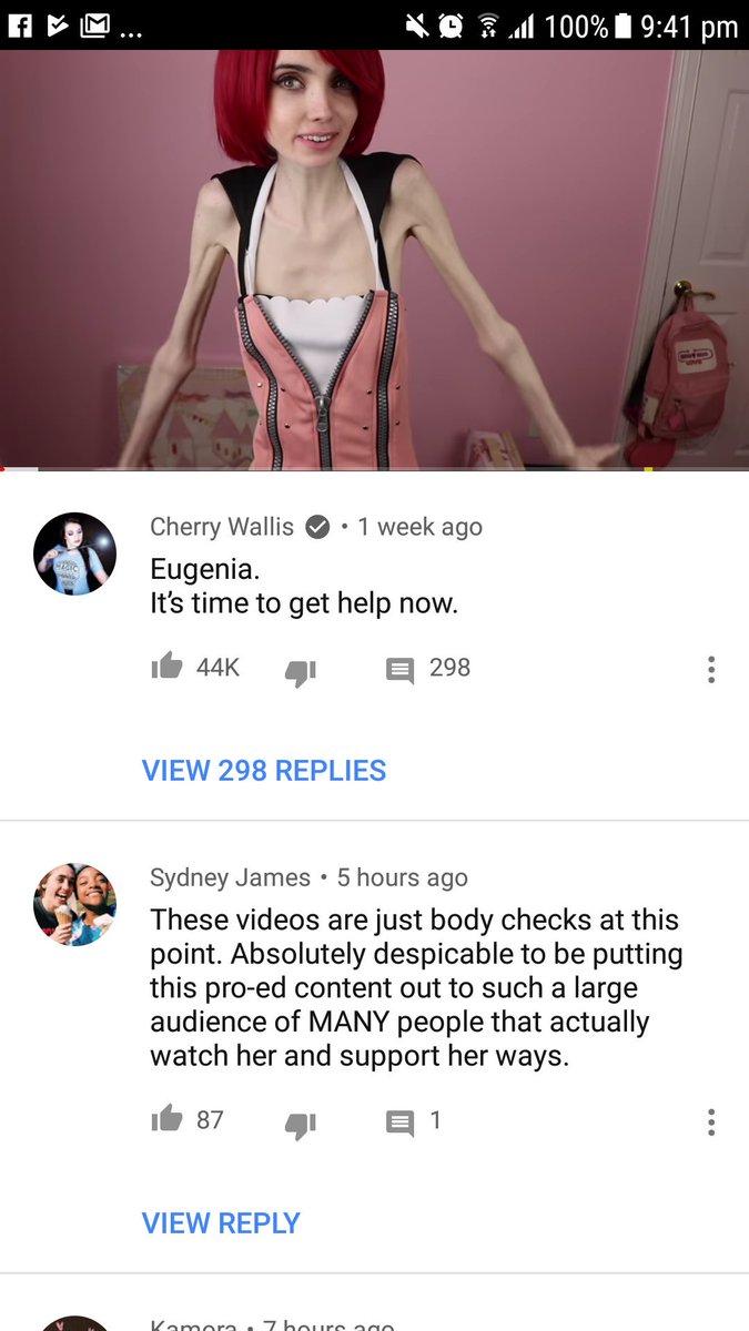 angelinahardy16's tweet image. @YouTube 

DO SOMETHING ABOUT THIS GIRL BEFORE SHE DIES!!!!!!! 

look at her! She is going to die without the help she so clearly needs. I cannot believe her channel is still up! 

#eugeniacooney #getherhelp
#stopthetrigger