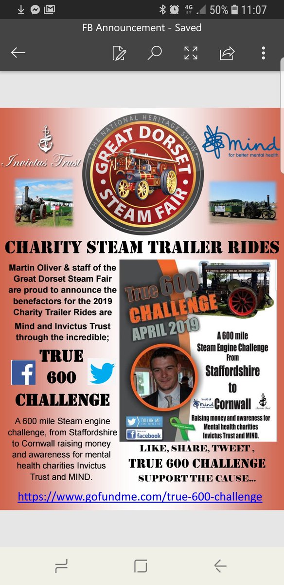 MartinTrue4's tweet photo. Fantastic news for our challenge 
Please re tweet 
#greatdorsetsteamfair #MentalHealthAwareness #SuicidePrevention https://t.co/wC20D1HWFw